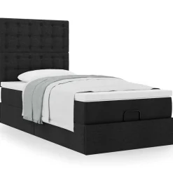 vidaXL Camas Y Accesorios-Estructura de cama otomana con colchón tela negra 80x200cm