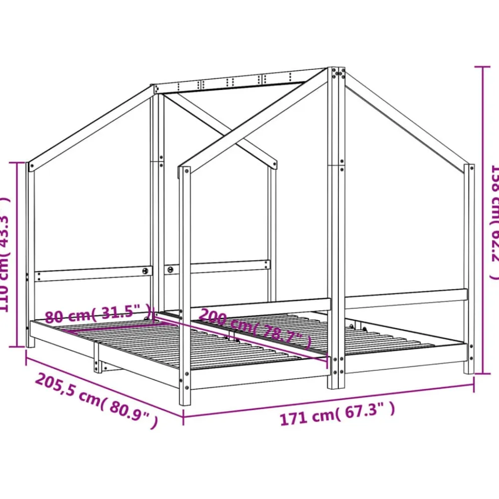 Niños vidaXL Mobiliario Para Bebés Y Niños Pequeños-Estructura de cama para niños madera pino 2x(80x200) cm