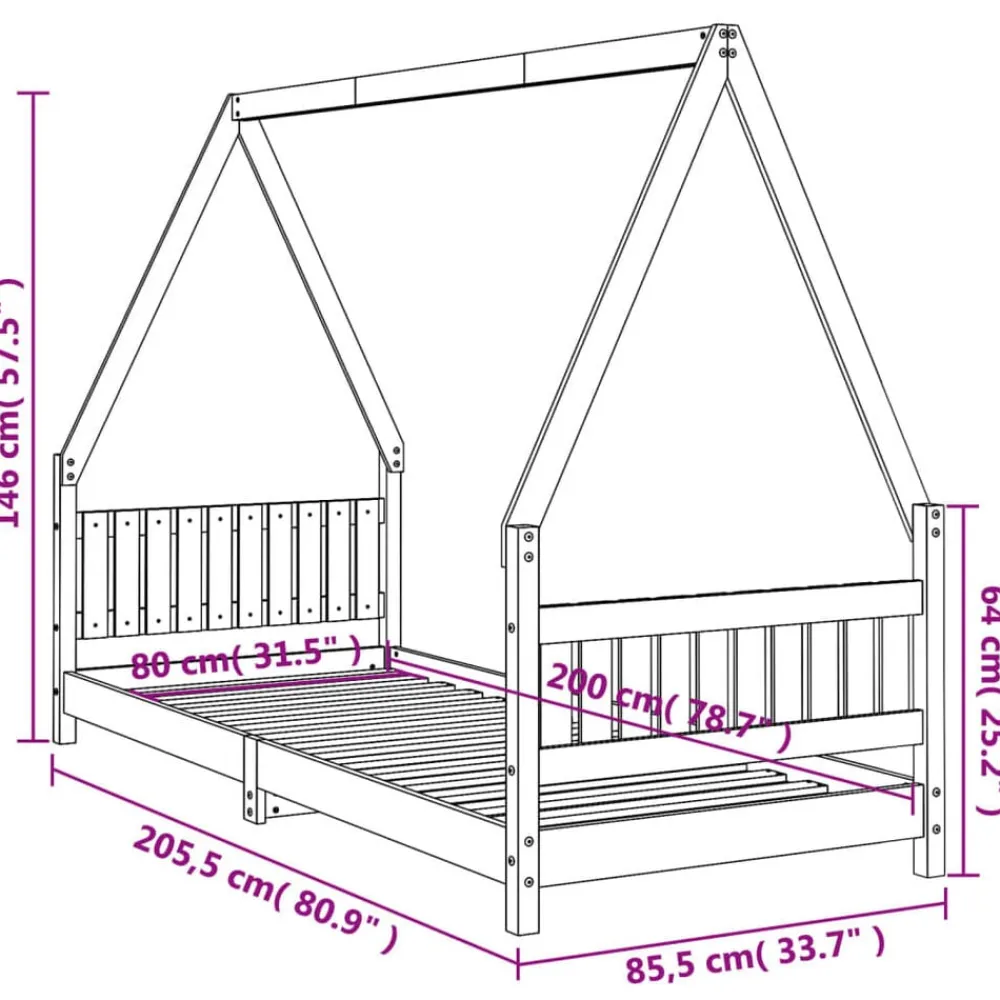 vidaXL Estructura de cama para niños madera maciza de pino 80x200 cm Natural Best
