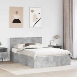 vidaXL Estructura de cama con cabecera Gris Concreto 150 x 200 cm Gris hormig&oacute;n Outlet