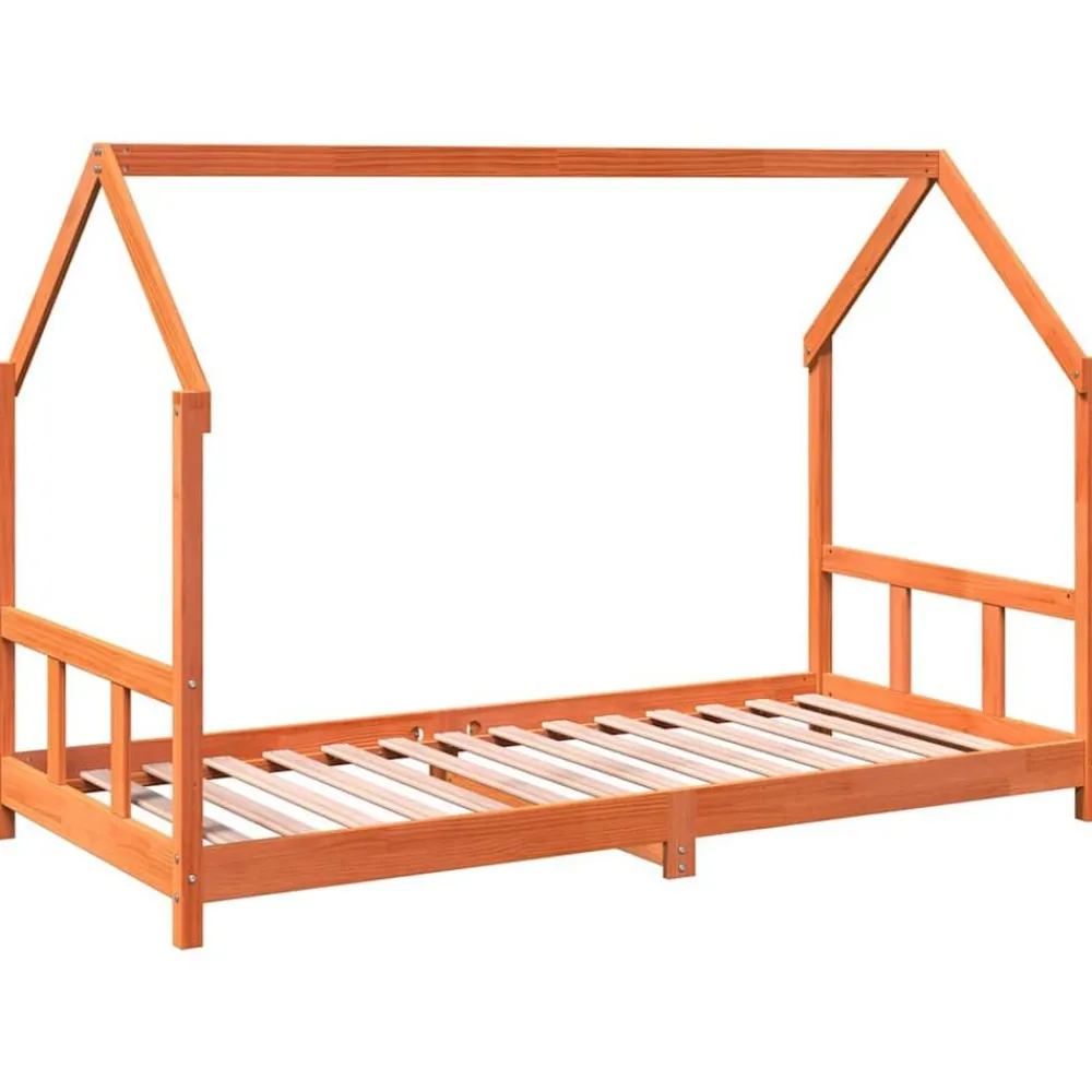 Niños vidaXL Mobiliario Para Bebés Y Niños Pequeños-Estructura de cama infantil madera de pino marrón cera 90x190cm