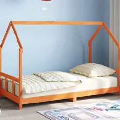 Niños vidaXL Mobiliario Para Bebés Y Niños Pequeños-Estructura de cama infantil madera de pino marrón cera 90x190cm