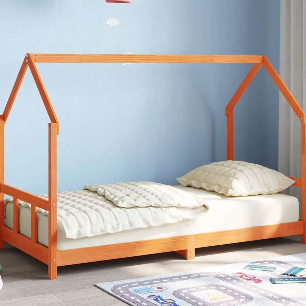 Niños vidaXL Mobiliario Para Bebés Y Niños Pequeños-Estructura de cama infantil madera de pino marrón cera 90x190cm