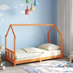 Niños vidaXL Mobiliario Para Bebés Y Niños Pequeños-Estructura de cama infantil madera de pino marrón cera 90x190cm