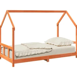 Niños vidaXL Mobiliario Para Bebés Y Niños Pequeños-Estructura de cama infantil madera de pino marrón cera 90x190cm