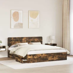 vidaXL Estructura de cama con cajón 200 x 200 cm Roble ahumado Best