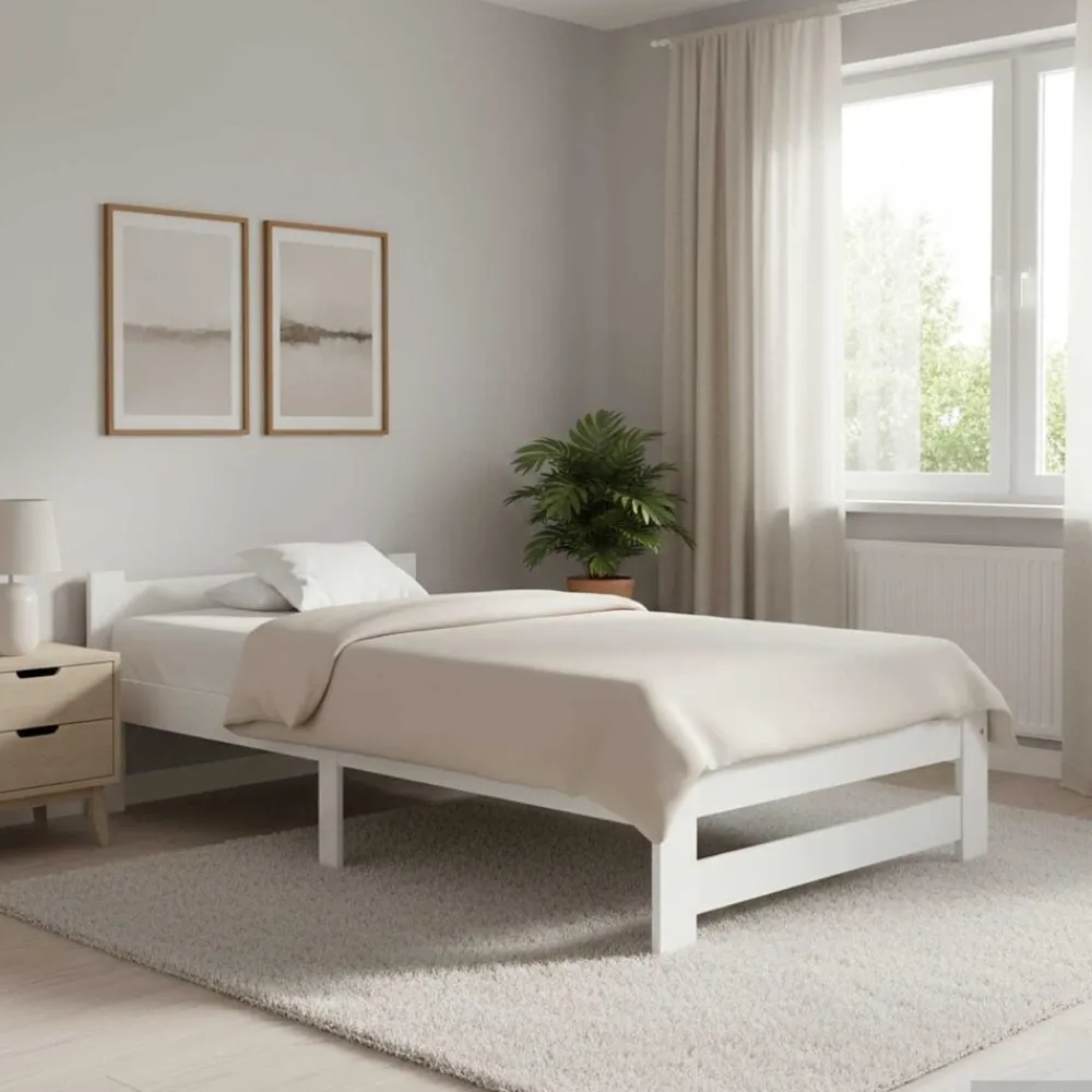 vidaXL Estructura de cama sin colchón madera de pino 90x200 cm Blanco New