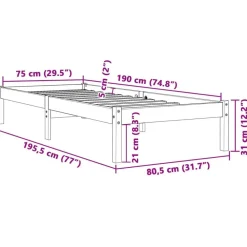 vidaXL Camas Y Accesorios-Estructura de cama sin colchón madera maciza marrón 75x190 cm