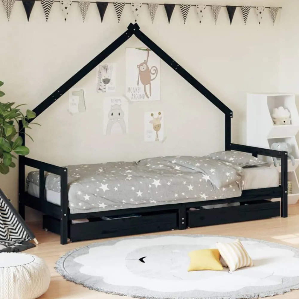 Niños vidaXL Mobiliario Para Bebés Y Niños Pequeños-Estructura de cama niños con cajones madera pino 80x200cm