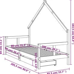 Niños vidaXL Mobiliario Para Bebés Y Niños Pequeños-Estructura de cama niños con cajones madera pino 80x200cm