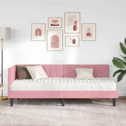 vidaXL Estructura de Cama Esquina con Colchón 2 pcs Gris Terciopelo Rosa Clearance