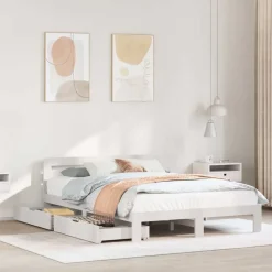 vidaXL Camas Y Accesorios-Estructura de cama sin colchón madera de pino blanca 140x200 cm