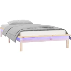 vidaXL Camas Y Accesorios-Estructura de cama LED sin colchón madera maciza 90x200 cm