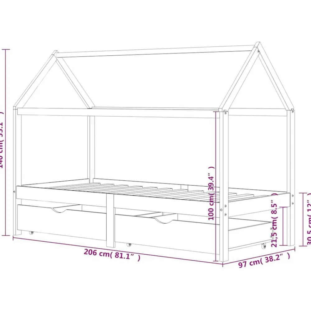 Niños vidaXL Mobiliario Para Bebés Y Niños Pequeños-Estructura de cama infantil cajones madera pino 90x200cm