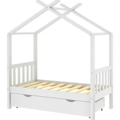 Niños vidaXL Mobiliario Para Bebés Y Niños Pequeños-Estructura de cama niños y cajón madera maciza blanca 70x140 cm