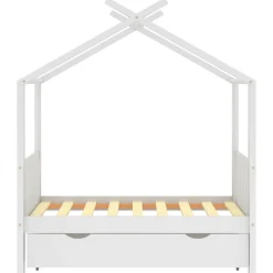 Niños vidaXL Mobiliario Para Bebés Y Niños Pequeños-Estructura de cama niños y cajón madera maciza blanca 70x140 cm