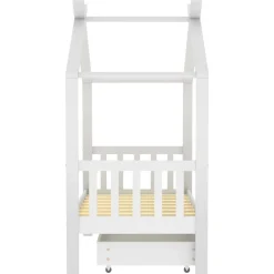 Niños vidaXL Mobiliario Para Bebés Y Niños Pequeños-Estructura de cama niños y cajón madera maciza blanca 70x140 cm