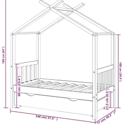 Niños vidaXL Mobiliario Para Bebés Y Niños Pequeños-Estructura de cama niños y cajón madera maciza blanca 70x140 cm