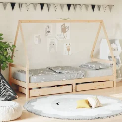 Niños vidaXL Mobiliario Para Bebés Y Niños Pequeños-Estructura de cama para niños con cajones madera pino 80x200 cm