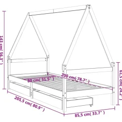 Niños vidaXL Mobiliario Para Bebés Y Niños Pequeños-Estructura de cama para niños con cajones madera pino 80x200 cm