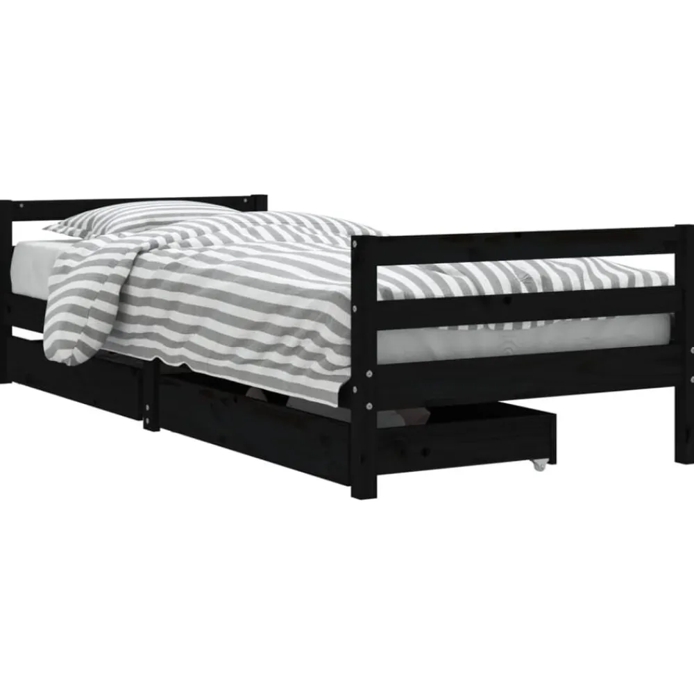 vidaXL Estructura de cama niños con cajones madera pino 80x200cm Negro Discount