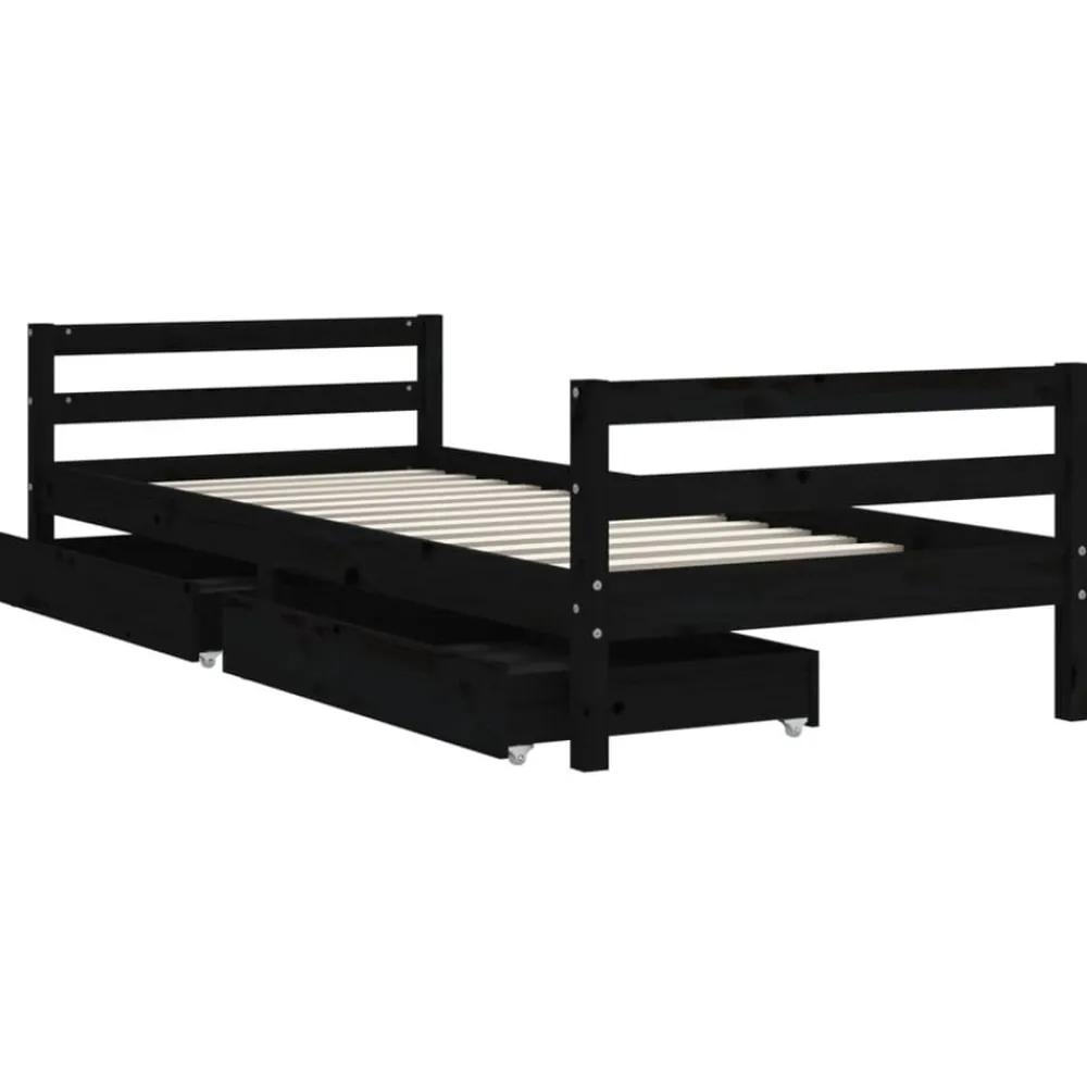 vidaXL Estructura de cama niños con cajones madera pino 80x200cm Negro Discount