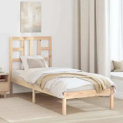 vidaXL Estructura de cama madera maciza 75x190 cm Natural Sale