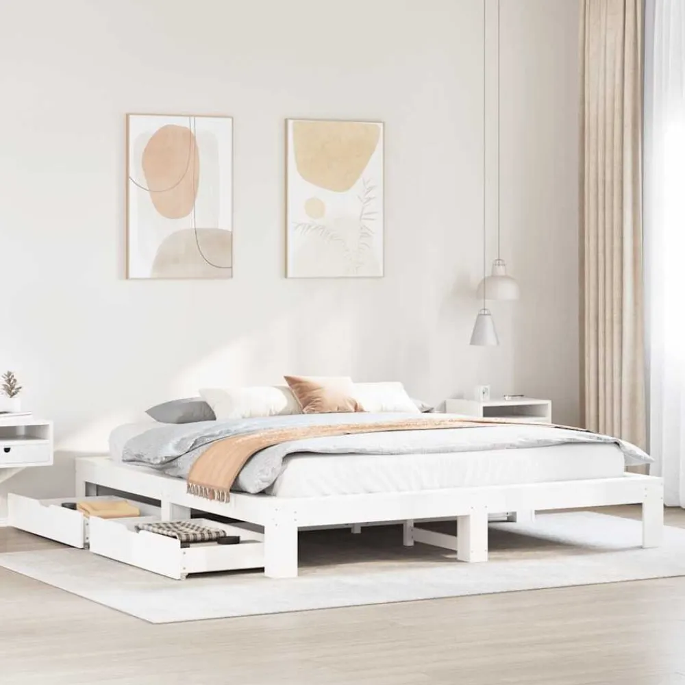 vidaXL Estructura de cama sin colchón madera maciza blanca 200x200 cm Blanco Discount
