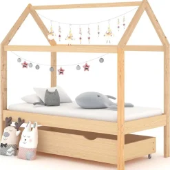 vidaXL Estructura de cama infantil con cajón madera de pino 70x140 cm Marr&oacute;n Outlet