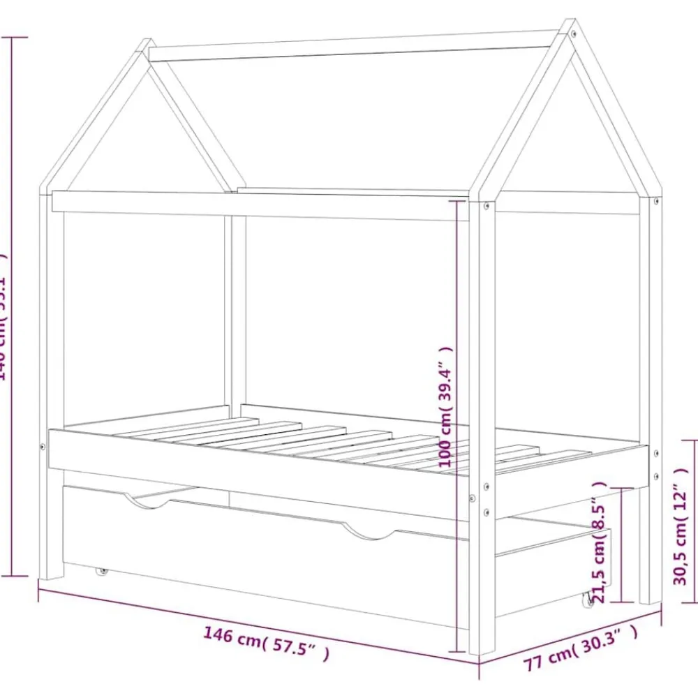 vidaXL Estructura de cama infantil con cajón madera de pino 70x140 cm Marrón Outlet