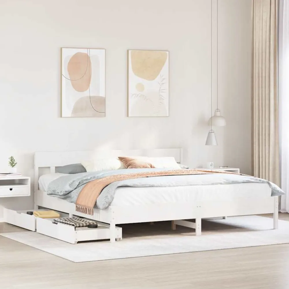 vidaXL Estructura de cama sin colchón madera maciza blanca 200x200 cm Blanco New