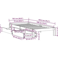 vidaXL Camas Y Accesorios-Estructura de cama con cajones madera maciza pino 75x190 cm