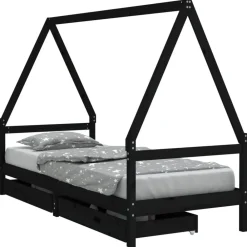 vidaXL Estructura de cama niños con cajones madera pino 80x200cm Negro Discount