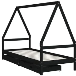 vidaXL Estructura de cama niños con cajones madera pino 80x200cm Negro Discount