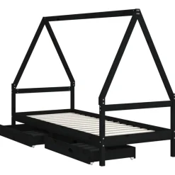 vidaXL Estructura de cama niños con cajones madera pino 80x200cm Negro Discount