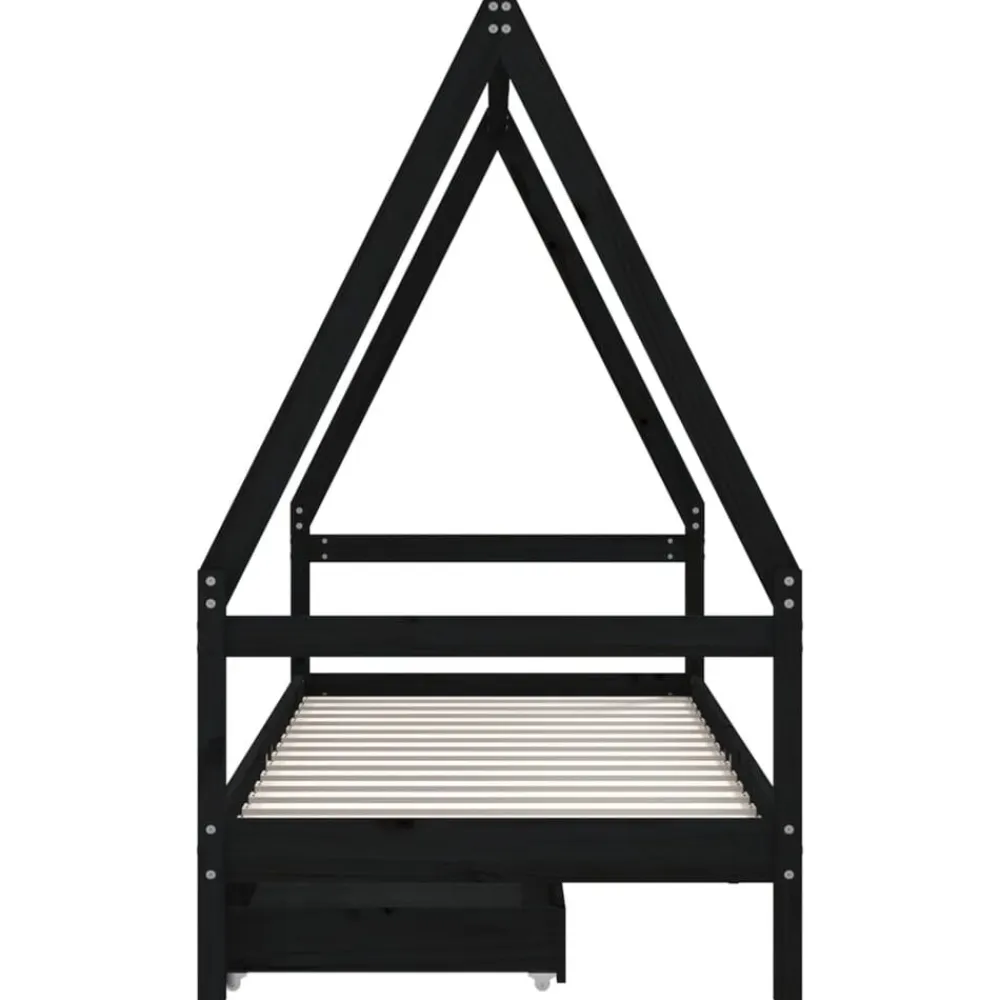 vidaXL Estructura de cama niños con cajones madera pino 80x200cm Negro Discount