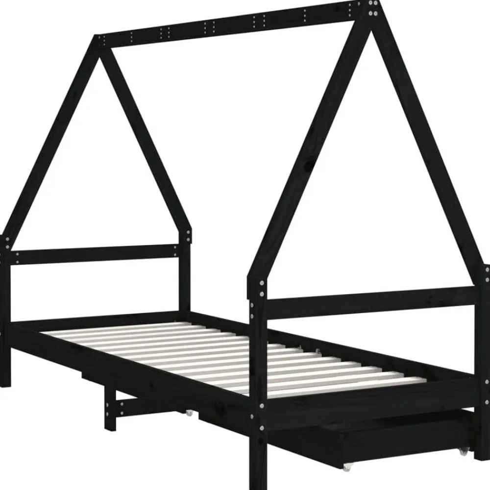 vidaXL Estructura de cama niños con cajones madera pino 80x200cm Negro Discount