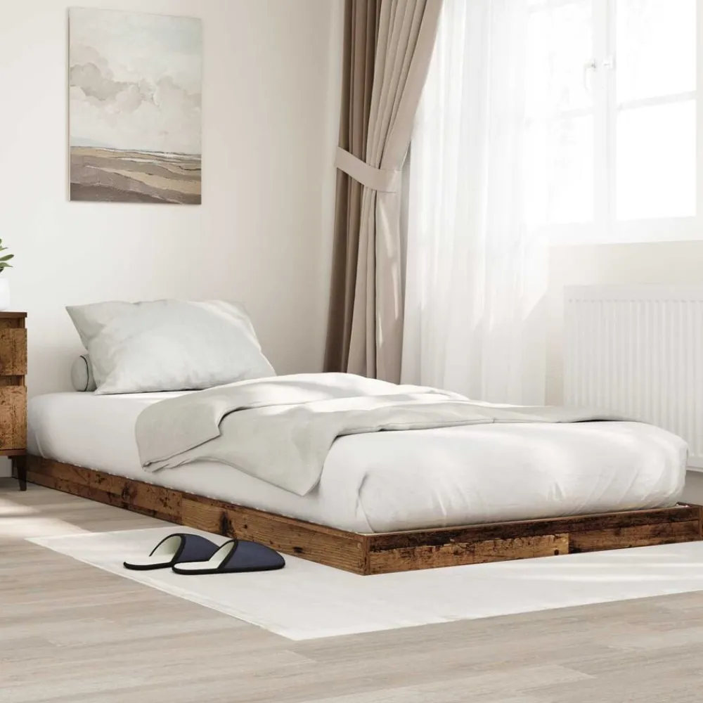 vidaXL Camas Y Accesorios-Estructura de Cama de Suelo Madera vieja 75 x 190 cm