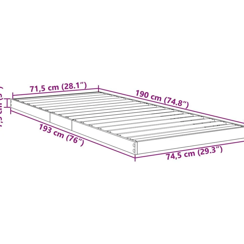 vidaXL Camas Y Accesorios-Estructura de Cama de Suelo Madera vieja 75 x 190 cm