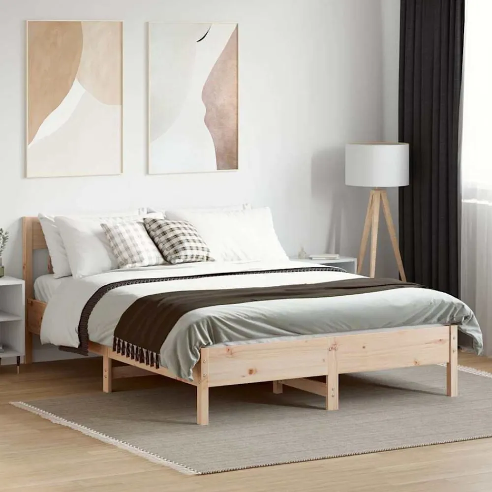 vidaXL Estructura de cama sin colchón madera de pino blanco 150x200 cm Natural Sale