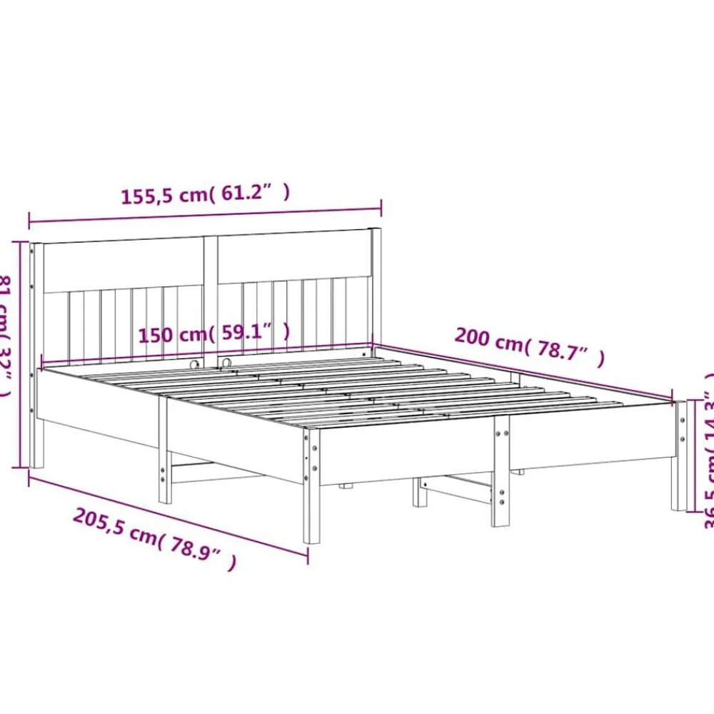vidaXL Estructura de cama sin colchón madera de pino blanco 150x200 cm Natural Sale