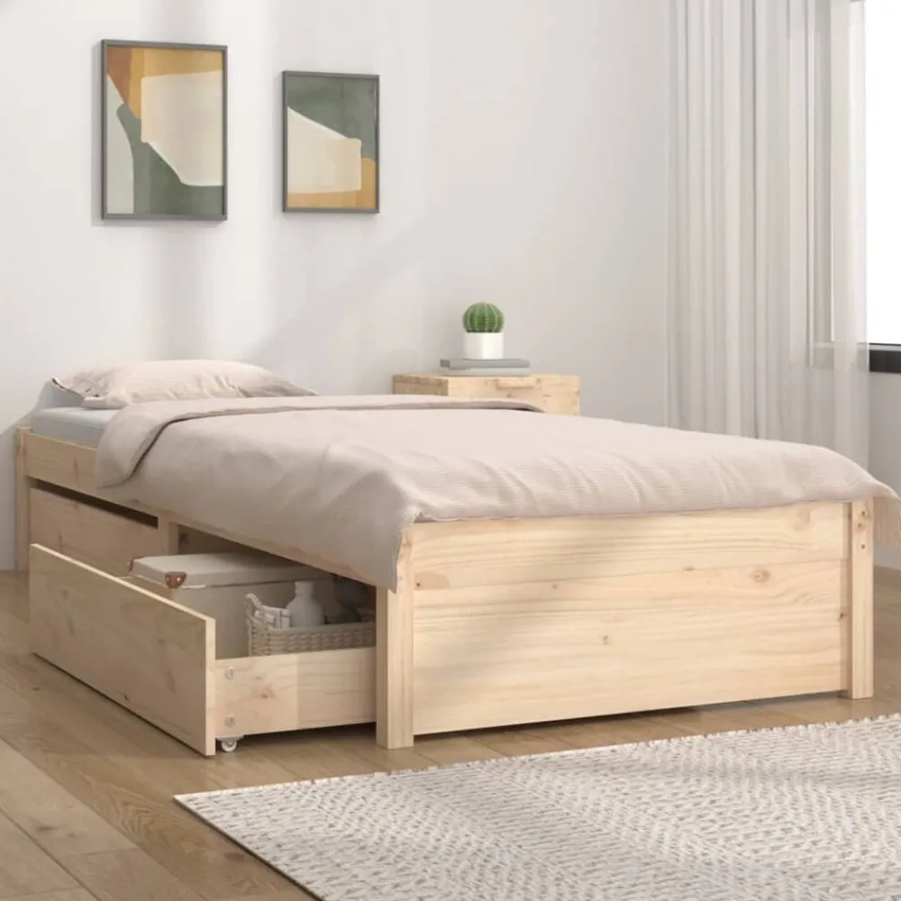 vidaXL Estructura de cama individual con cajones 75x190 cm Natural Online