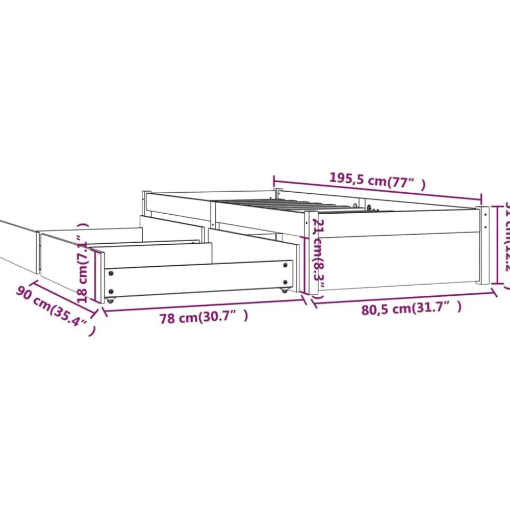 vidaXL Estructura de cama individual con cajones 75x190 cm Natural Online