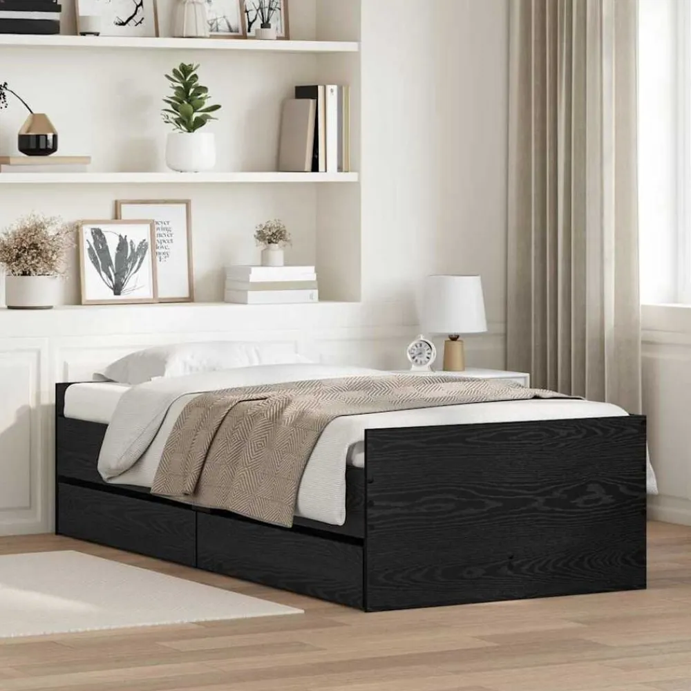 vidaXL Estructura de cama con cajón 100 x 200 cm Roble negro Hot