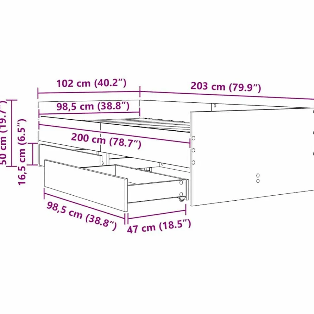 vidaXL Estructura de cama con cajón 100 x 200 cm Roble negro Hot