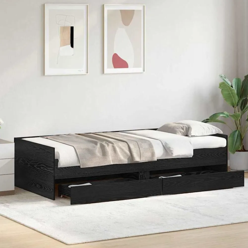 vidaXL Estructura de cama con cajón 100 x 200 cm Roble negro Hot