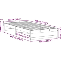 vidaXL Camas Y Accesorios-Estructura de cama Marrón 100 x 200 cm Madera de pino macizo