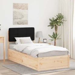vidaXL Estructura de Cama con Cabecera Tapizada Negro 100 x 200 cm Marr&oacute;n y negro Outlet