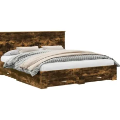 vidaXL Estructura de cama con cabecera 200 x 200 cm Roble ahumado New