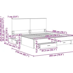 vidaXL Estructura de cama con cabecera 200 x 200 cm Roble ahumado New